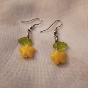 Yellow Star and Green Leaf Earrings